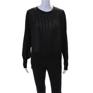 Knitss Womens Glittery Black Textured Crew Neck Long Sleeve Knit Blouse Top Size